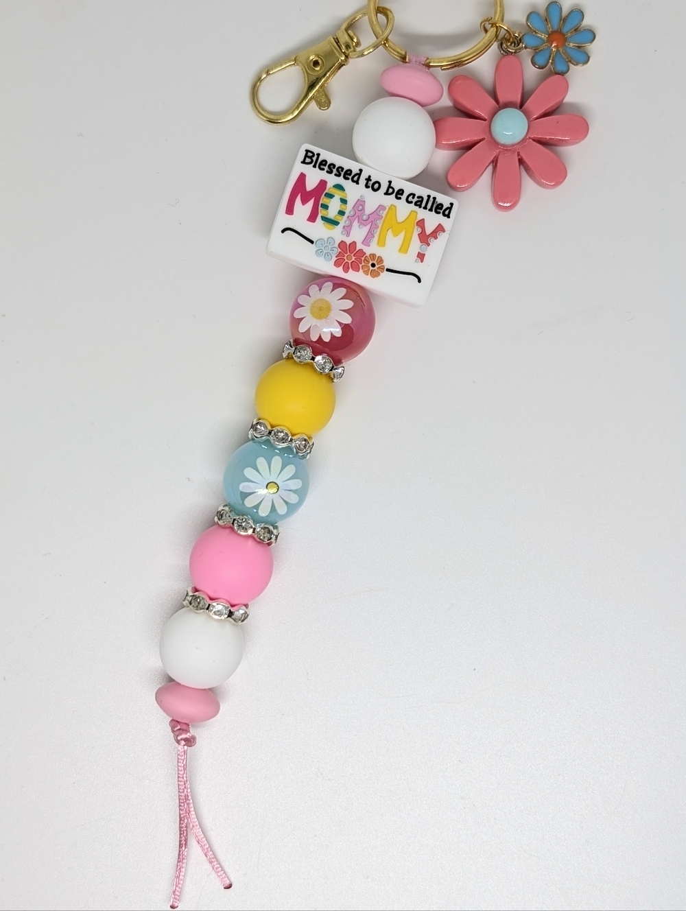 Handmade Silicone Focal Beaded Blessed To Be Called Mommy Keychain